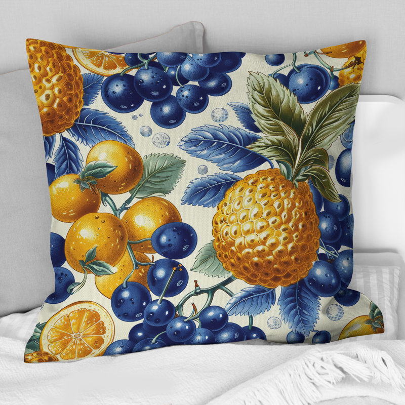 Coussin décoratif à motif de fruits, H 16 po x l 16 po
