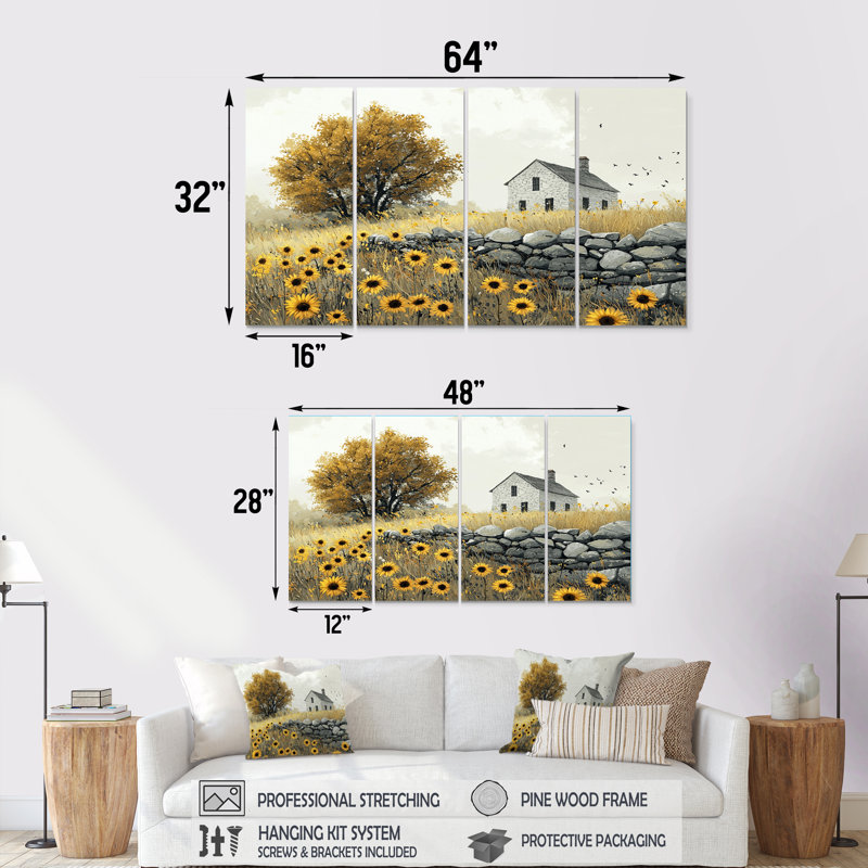Dolme - art mural tournesols - Art mural sur toile Traditi, H 28 po x l 48 po, 4