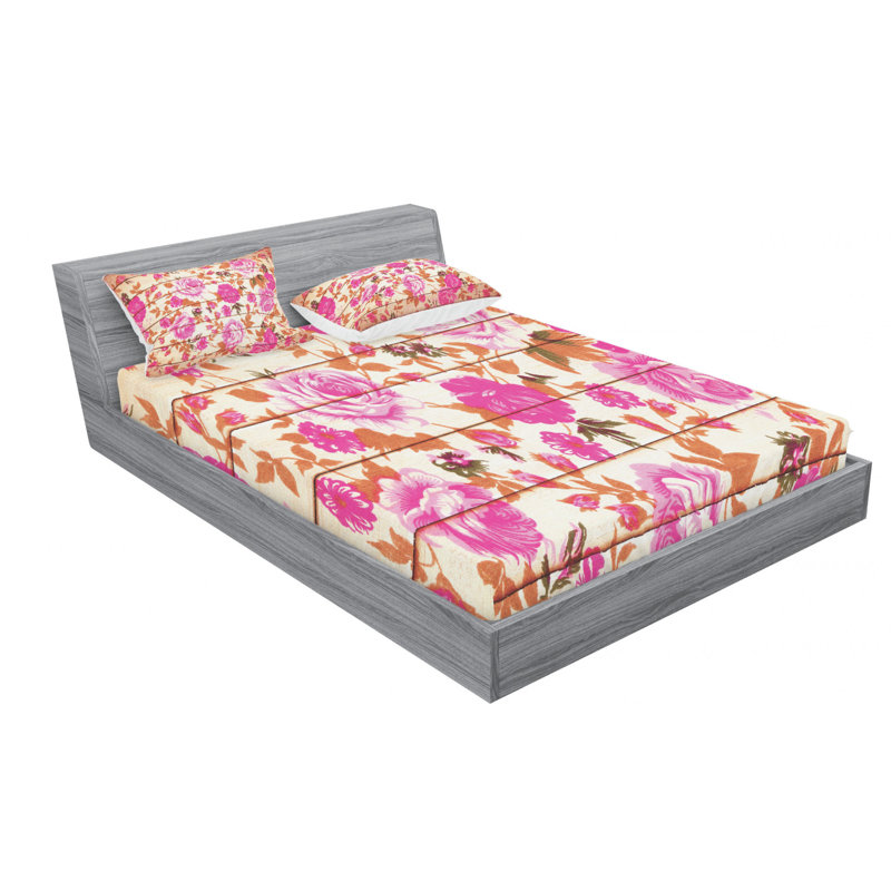 Microfiber Floral Sheet Set, Queen Sheet Set with Fitted Sheet
