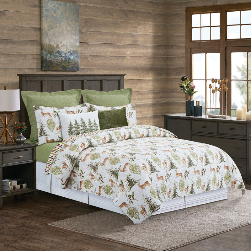Winter Trees Embellished Green and White Throw Pillow