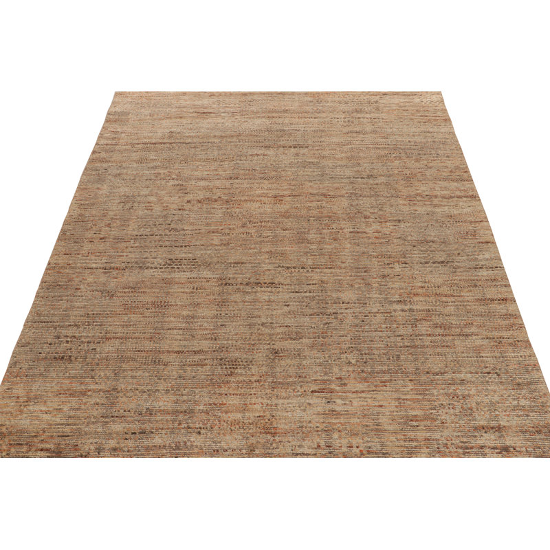 Rug & KilimS Modern Textural Rug In Beige-Brown And Orange Striae Patterns