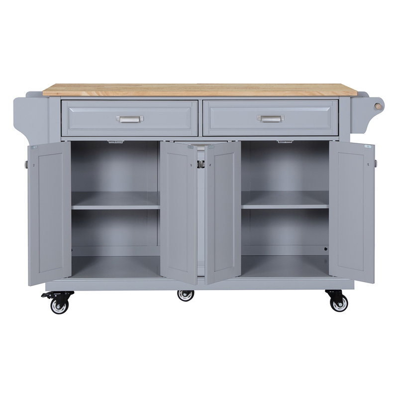 Kitchen Island With Rubber Wood Countertop, Gray