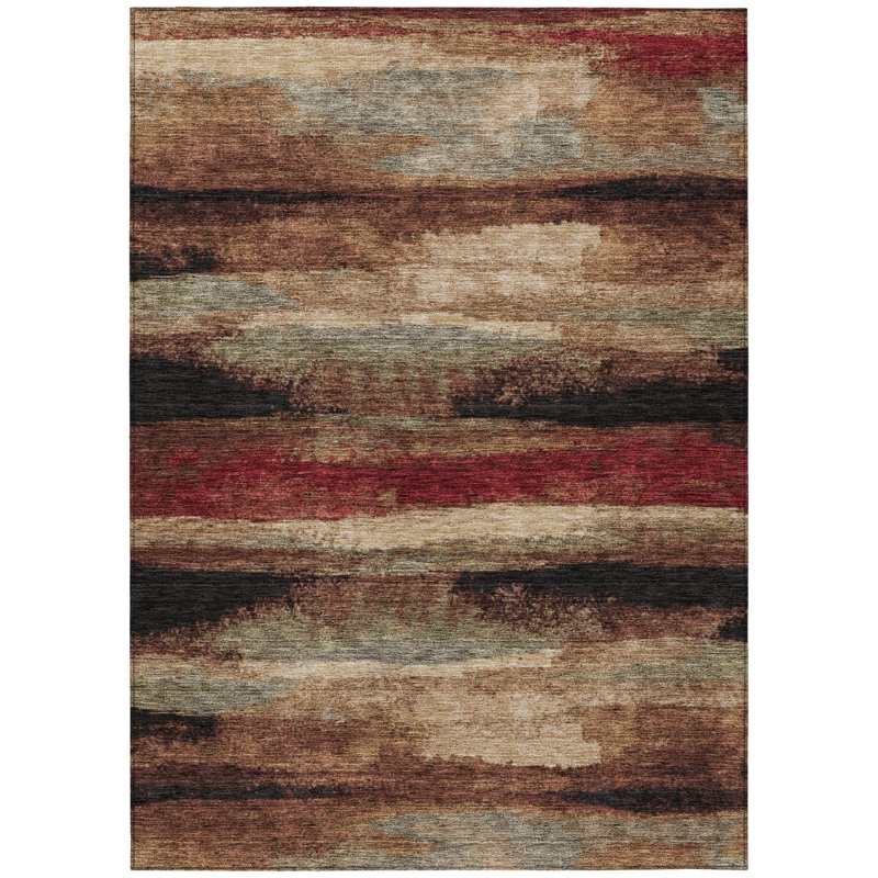 Tapis d'extérieur lavable abstrait beige et bourgogne brun 10 pi x 14 pi