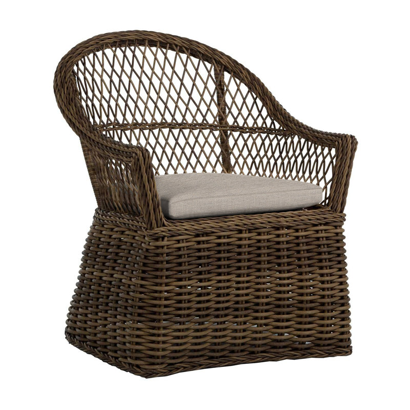 Soho Woven N-Dura Resin Wicker Outdoor Arm Chair, No Welt, Cast Mist, Soho #83 Raffia