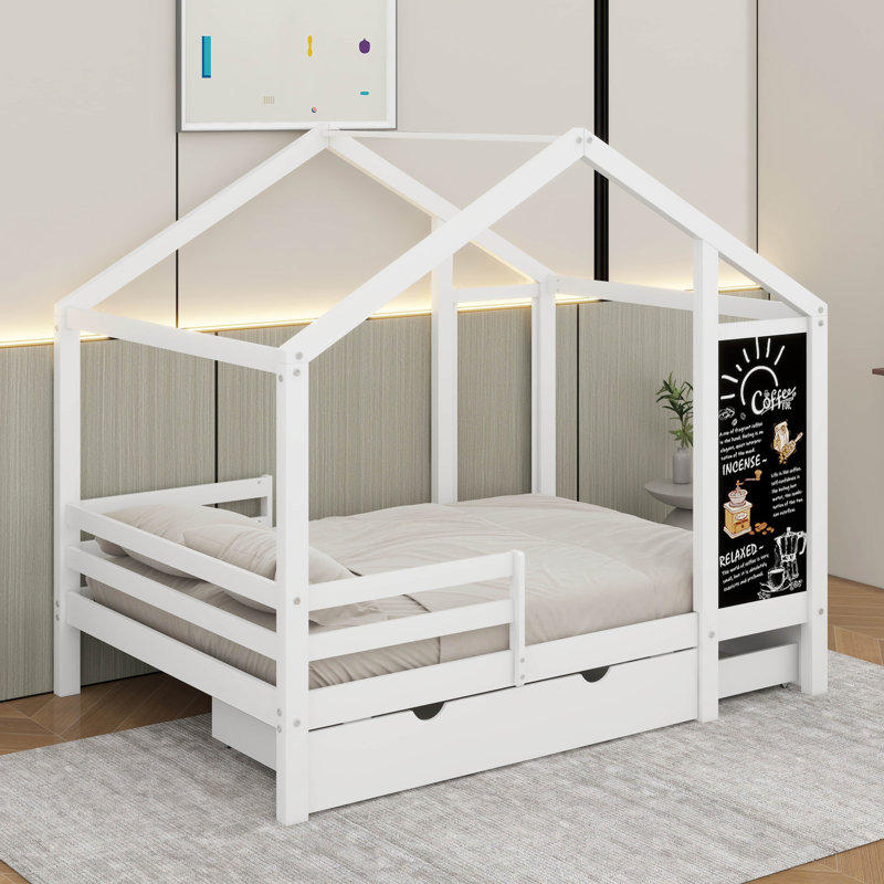 Lit double avec tableau noir et tiroirs, deux options d'assemblage