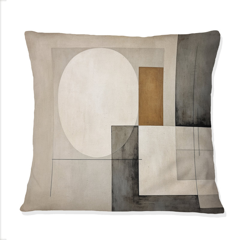 Coussin décoratif à imprimé abstrait suprématisme beige et brun, 16" x 16"