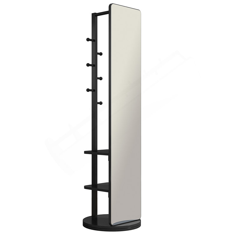360° Rotating 66"X17.8" Multifunctional Full Length Mirror With Hook Storage Rack Coat Rack With Mirror Solid Wood Floor Mirror Bedroom Living Room Cloakroom Space Saving