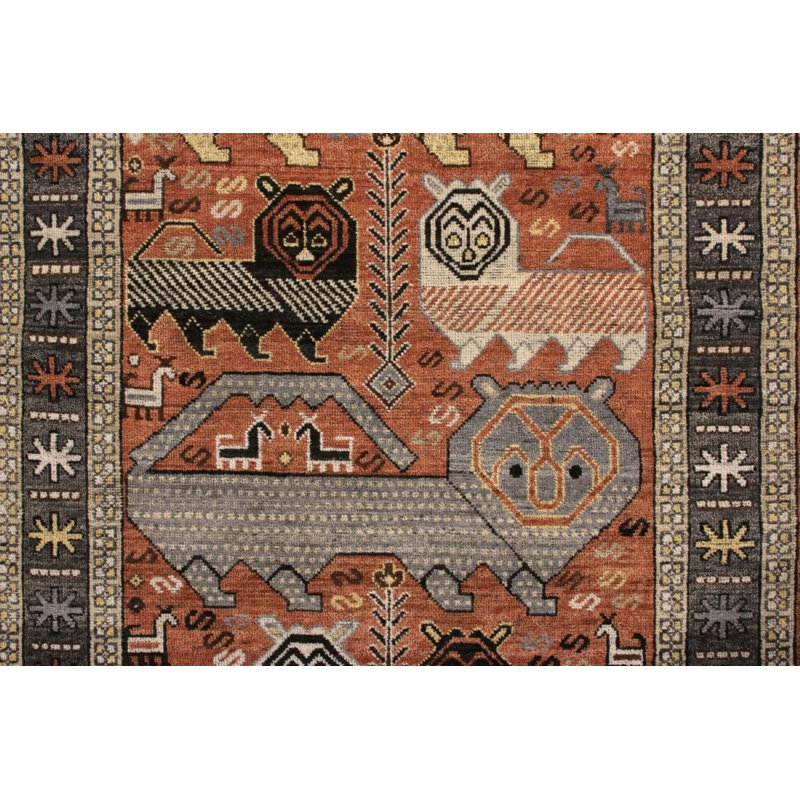 Rug & Kilim’s Classic Pictorial Rug In Red-Pink Geometric Pattern, Square 4'