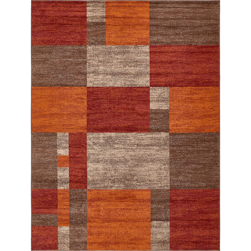Tapis brun à motif géométrique Harvest, Rectangle 8 pi x 10 pi