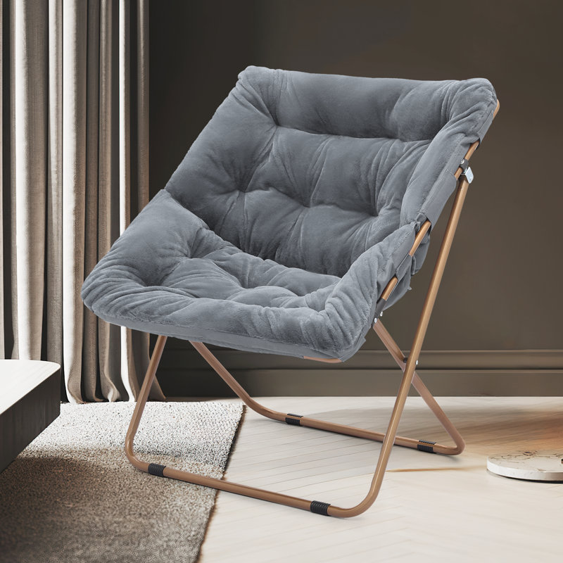 Fauteuil d'appoint douillet capitonné et rembourré avec cadre en métal doré pour le salon, Fourrure synthétique grise, Non