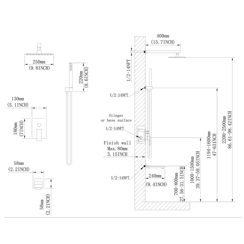 Bathroom Luxury Rain Mixer Shower - 10" Square In Brushed Nickel 10 Inch, Brushed Nickel