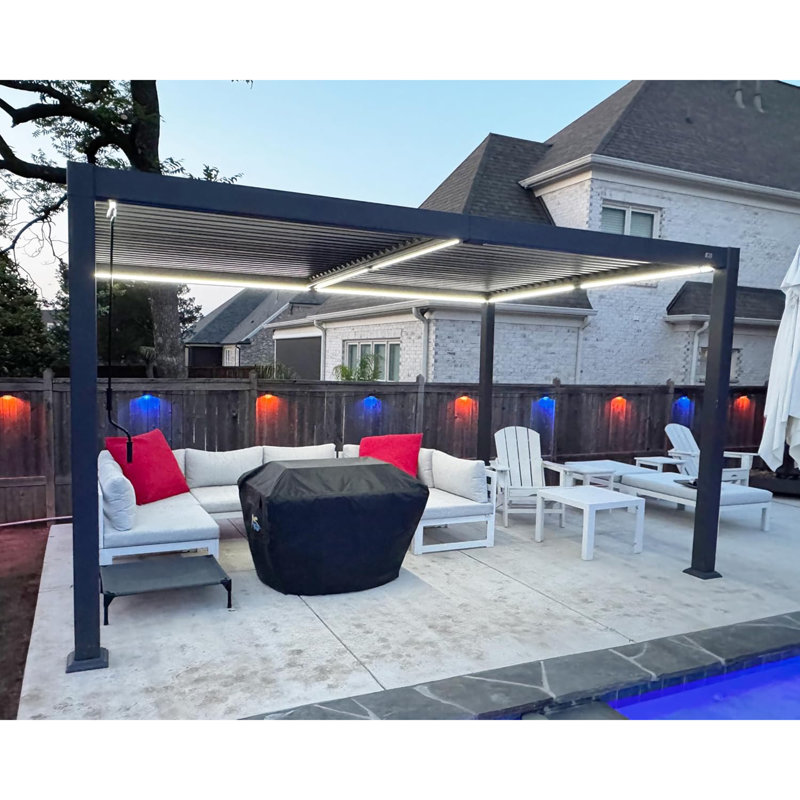 PURPLE LEAF 10' x 12' Louvered Pergola with LED Strip Lights and Control Panel for Patio Deck Garden Yard Gray