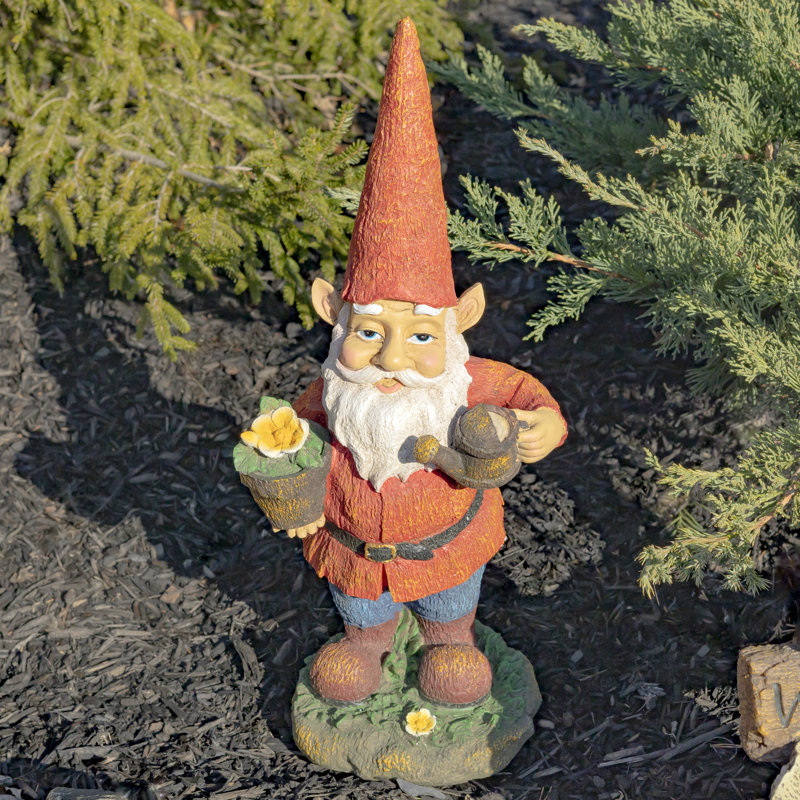 Grande statue de jardin gnome de printemps 20,5 po avec pot de fleurs et arrosoir
