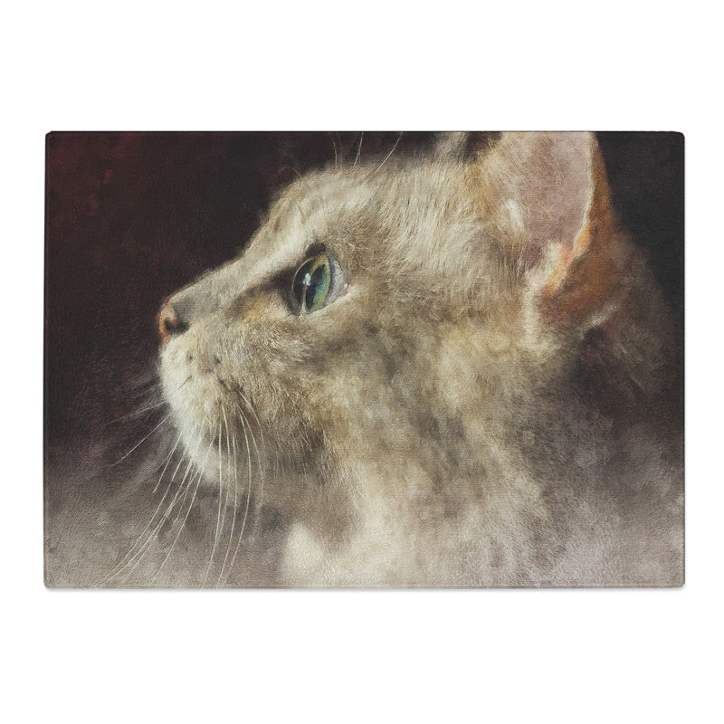Tempered Glass Curious Cat Chopping Board, 28.5 cm x 39 cm