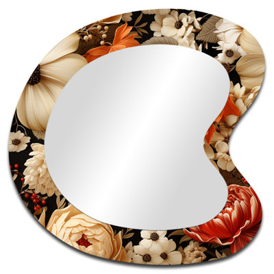 Autumn Cottage Flowers Pattern - Floral Irregular Shape Unique Mirror, Brown Asymmetrical Large Wall Mirror, Printed Metal Art