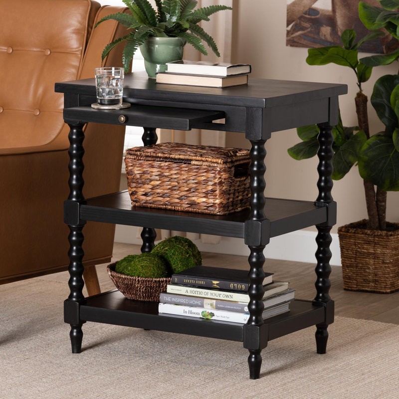 Imogene Black Wood End Table with Turned Legs
