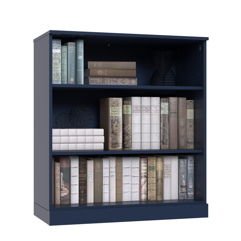 Palace Imports 100% Solid Wood 3-Shelf Bookcase, Adjustable Shelves, 32" Wide, 35.75" Tall, Navy
