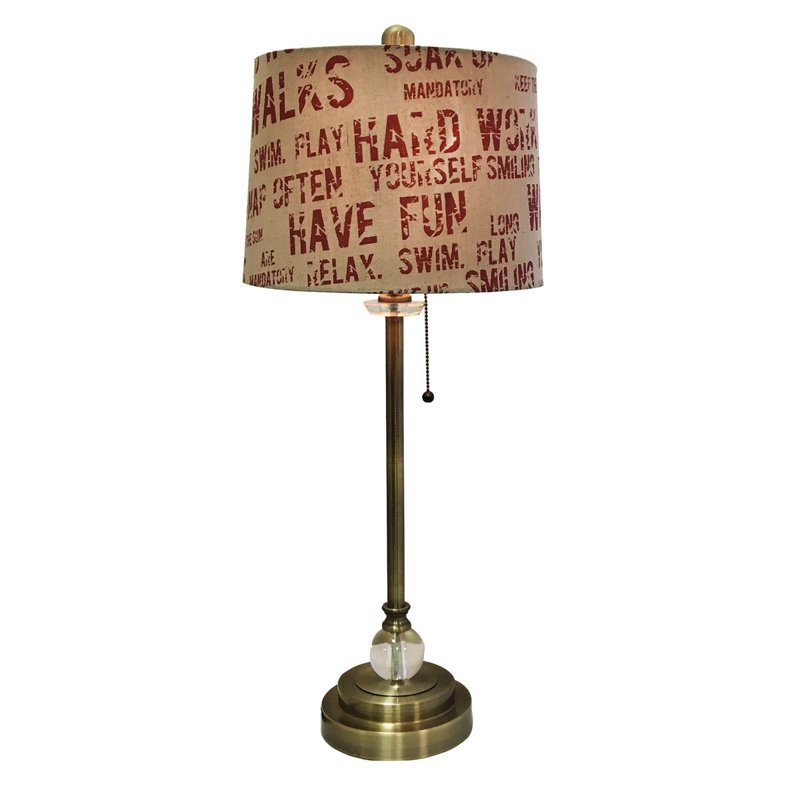 Ensemble de lampe de table 28" relaxing expression print Milstein, Laiton antique