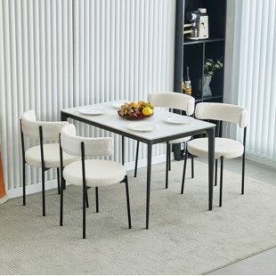 55.9cm H Fabric Upholstered Metal Side Chair in White
