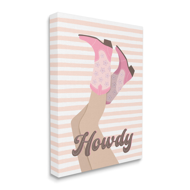 «Howdy Cowgirl on Stripes» par Martina Pavlova, reproduction de photo sur toile, Estampe numérique Farmhouse