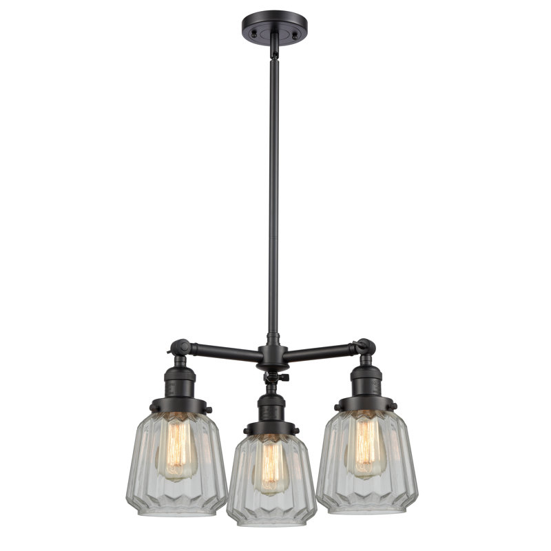 Lustre géométrique à 3 lumières Vinson, Transparent, Cuivre antique, Ampoule non incluse