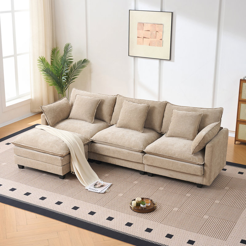 Canapé modulaire en L à 3 places avec repose-pieds de rangement pour salon, appartement et espaces compacts, Café