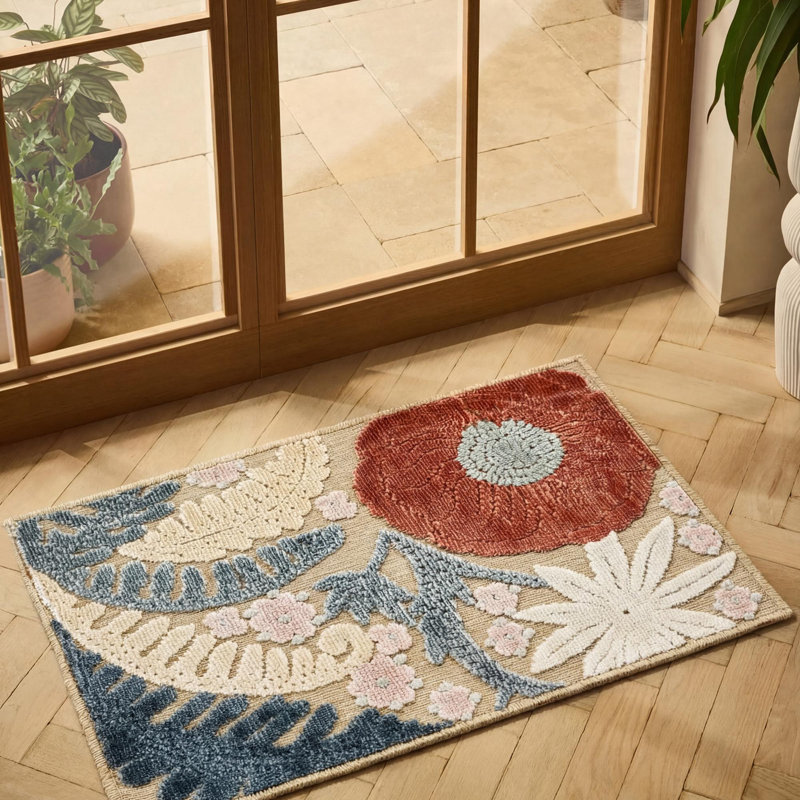 Floral Indoor / Outdoor Area Rug, Rectangle 50 x 80 cm