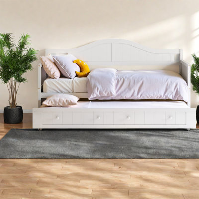 Lits gain d'espace avec rangement, lit gigogne simple en bois massif, blanc style campagnard