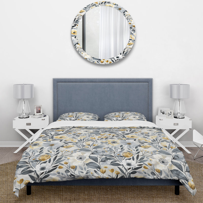 Ensemble de housse de couette blanc et gris Paradise Flower - Boho, Housse de couette très grand + 2 taies décorativ