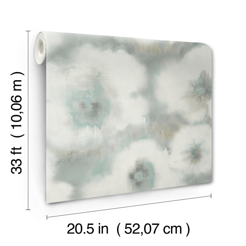 Blended Floral Floral Wallpaper Roll, Aqua