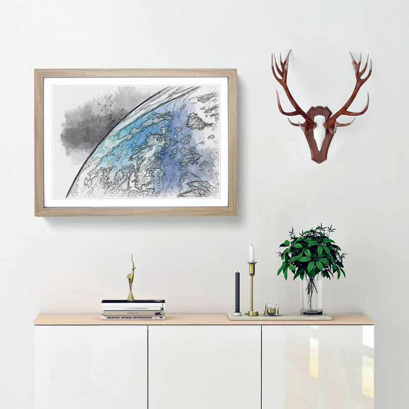 Edge of Planet Earth - Picture Frame Graphic Art Print, 27cm H x 36cm W x 2cm D, Oak Framed