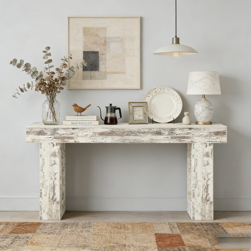 Stable TV Stand,Elegant Console Table, White/Vintage