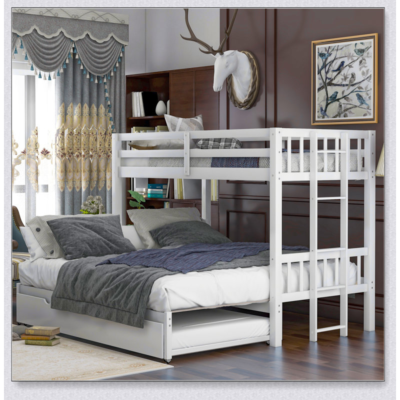 Twin Over Pull-Out Bunk Bed With Trundle, Blanc