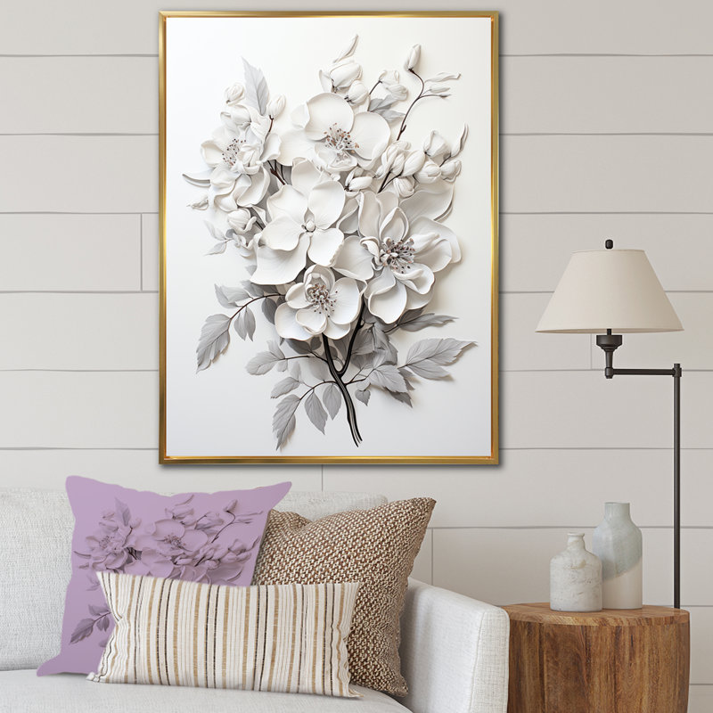 Orchidée noire et blanche Tranquillity I, H 44 po x l 34 po x P 1,5 po, Cadre flottant doré