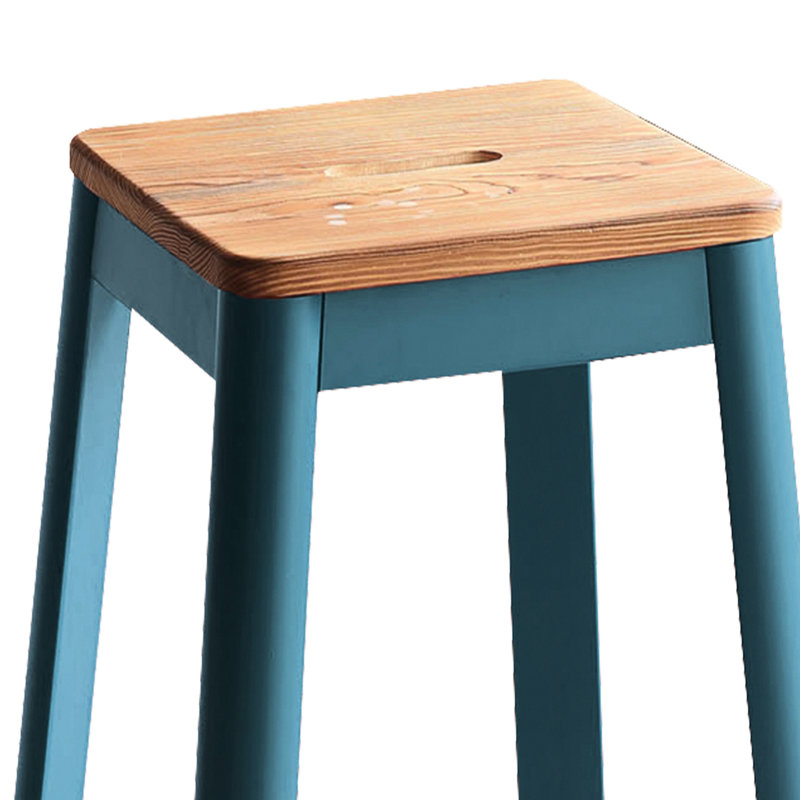 Tabouret de bar rustique en bois massif naturel avec pieds en métal, Naturel