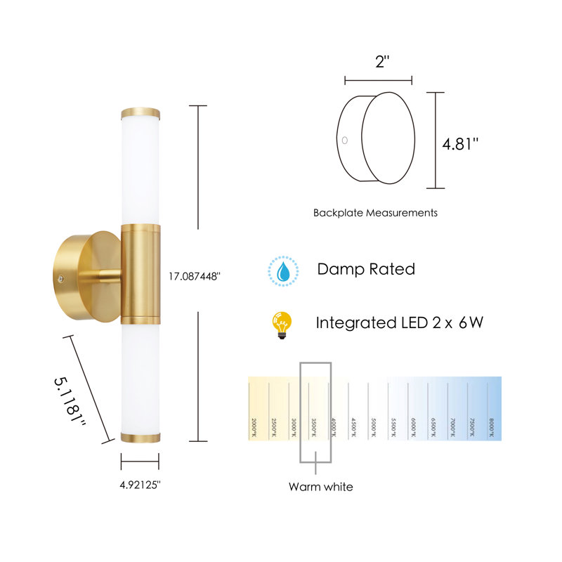 Akiela 2 - Light LED Vanity Light, Brushed Gold