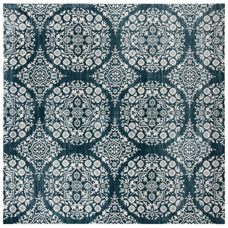 Delmer Performance Geometric Rug, Square 6'7"