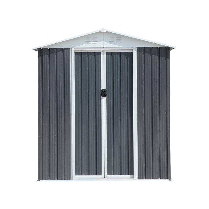 6Ftx4ft Apex Roof Outdoor Tool Storage House Garden Shed With Aluminum Alloy Frame And Sliding Door, Gray