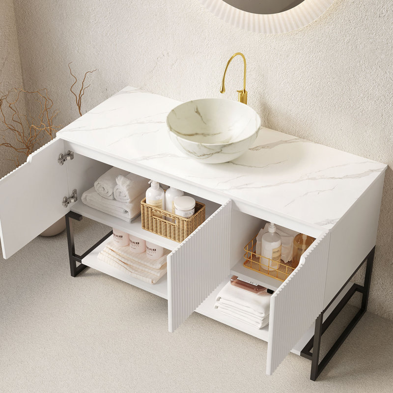 Meuble-lavabo de 48 po avec meuble-lavabo autoportant avec 3 portes et tablette ouverte
