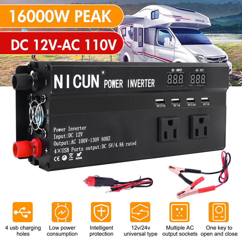 BAOKALER Convertisseur d'alimentation de voiture 6000W DC 12V à AC 110V