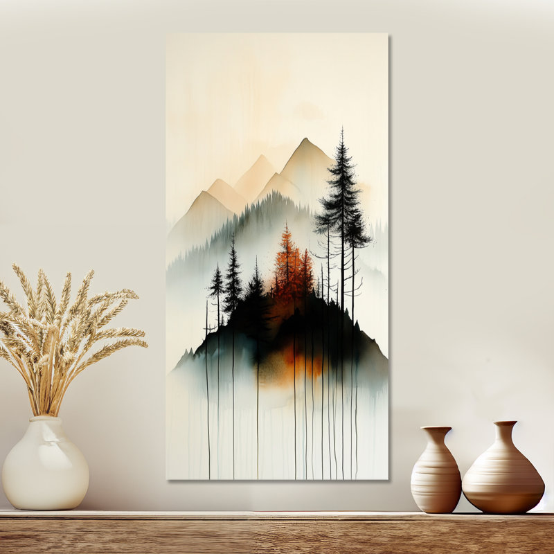 Impression sereine sur métal - horizon de solitude forêt minimaliste, décor mural noir Moody, 12" W x 20" H