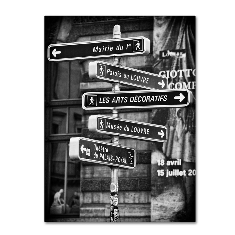 Signalisation de circulation paris, reproduction de photo sur toile tendue, H 24 po x l 18 po x P 2 po