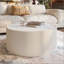 Table basse cylindrique avec plateau en pierre frittée et similicuir, motif doré-735004400