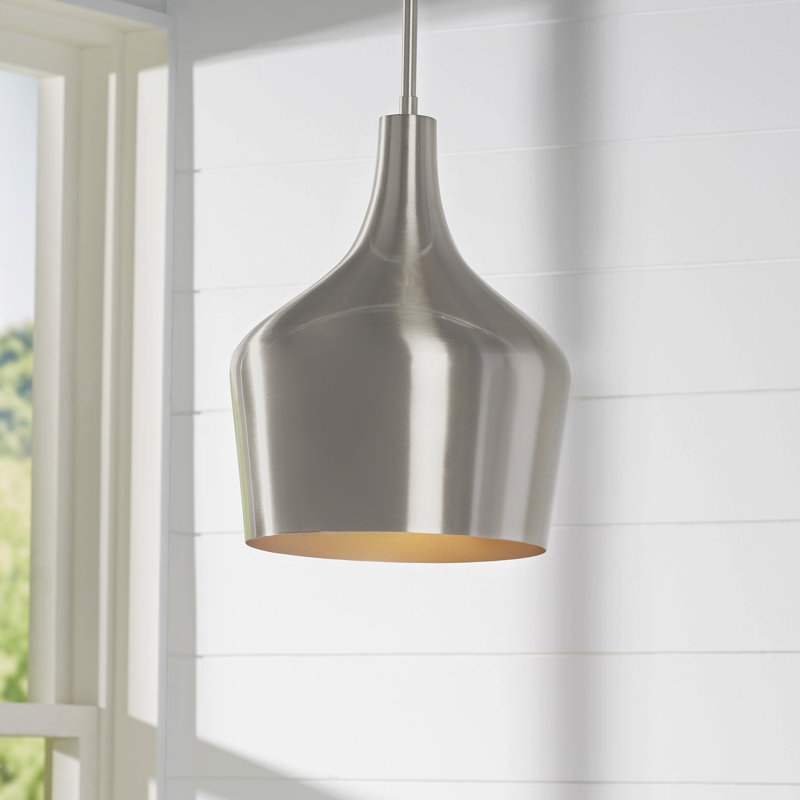 Venegas 1-Light Single Bell Pendant in Brushed Nickel, Brushed Nickel