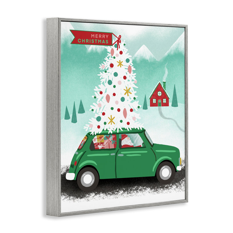Père Noël au volant d'une voiture de Noël, estampe numérique, conception de Jilly Jack Designs, Estampe numérique Farmhouse