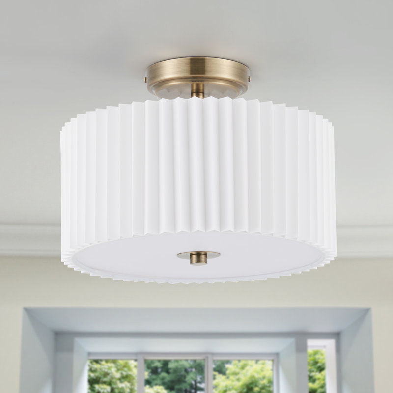Pelayo Polyester Semi Flush Mount, 9.3" H x 12.2" W x 12.2" D, Gold