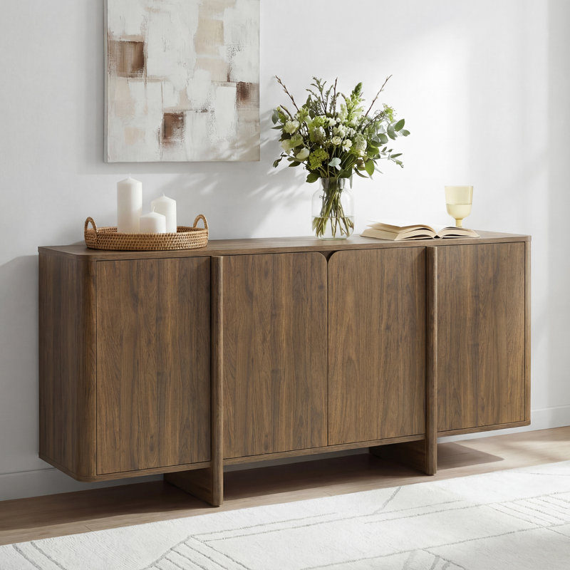 Buffet de coin moderne à 4 portes avec charnières à fermeture en douceur et tablettes réglables Hythe, Noyer