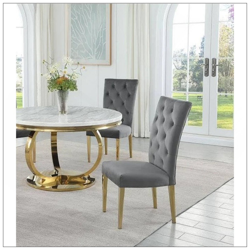 Ensemble de 2 chaises de salle à manger rembourrées Modern Velvet, Gris, Doré