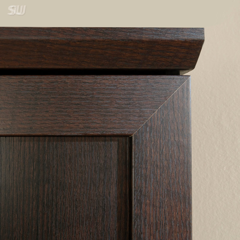 Armoire de rangement d'angle compacte avec cinq tablettes, porte réglable et réversible pour une organisation personnalisable, idéale pour les petits espaces