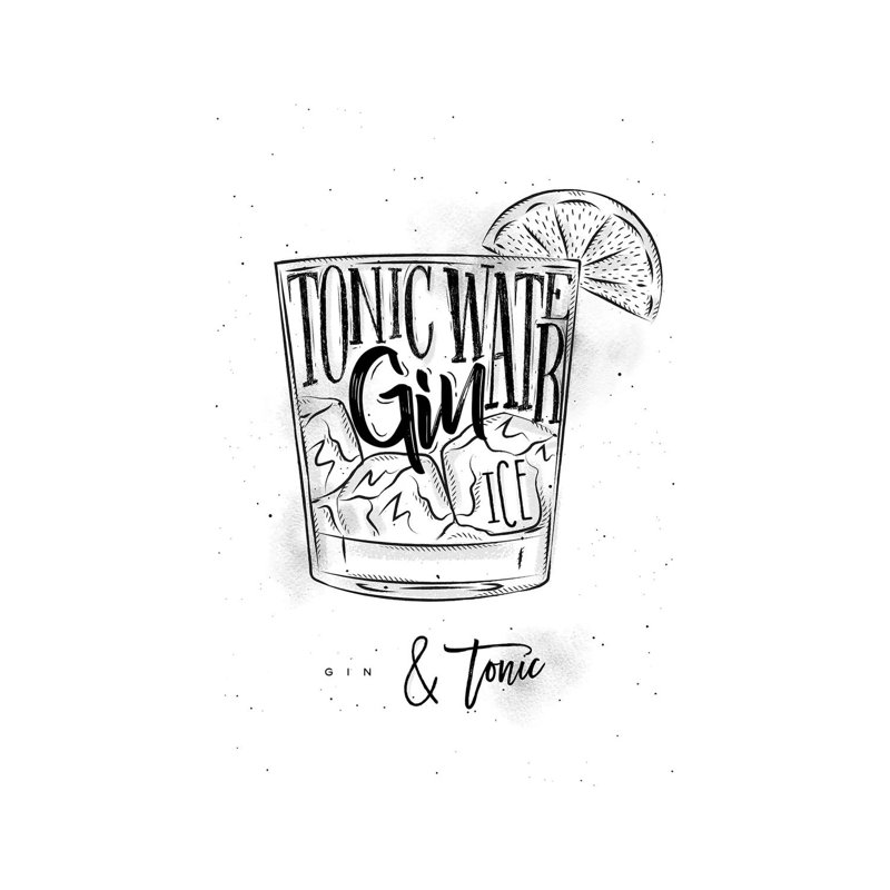 Art textuel sur toile tendue, "Gin and tonic cocktail" par Pixy, H 26 po x l 18 po x 1,5 po
